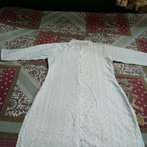 white cotton chikankari design kurti