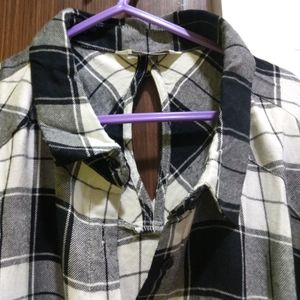 Checked Shirt Tunic High Low Model Like New