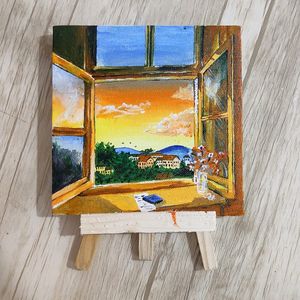 Window sunset view painting