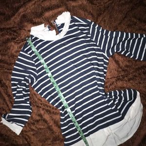 STRIPPED, COLLARED SHIRT TOP