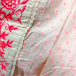 aLL Neon Pink Embroidered Short Kurta