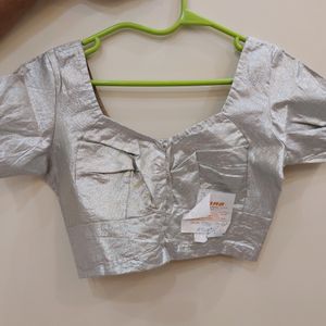 Silver Brocade Customized Blouse With Lining Inside New With Tag Size 36