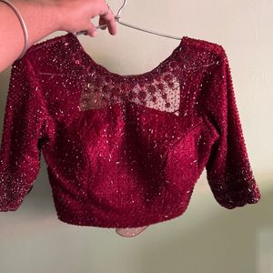 Heavy bead work blouse on maroon net