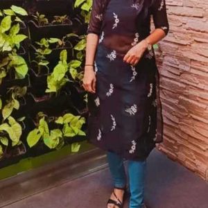 Black Kurti With  White Embroidery