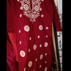 Maroon Chikankari Kurta +Freebie😍❤