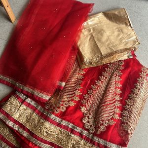 Unstitched Red Lengha