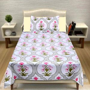 BRAND NEW SINGLE BEDSHEET WITH 1 PILLOW COVER Floral Design Cotton