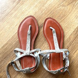 Silver T Strap Flats