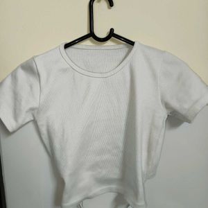 White Ribbed Back Tie Top