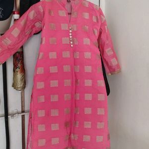 Pink And Gold Long Kurta