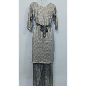 Sequence Dress Silver With Sparkle Belt And Plazzo