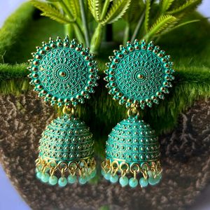 Teal Jumka Earrings