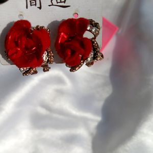 Velvet Red Rose Studs