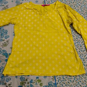 Yellow Kurti With Bell Sleeves