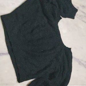 Black Woolen Off Shoulder Sweater