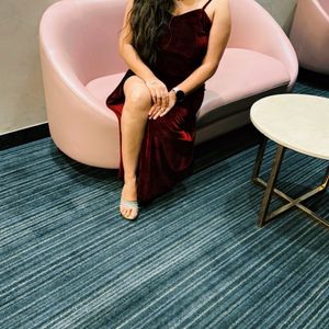 Maroon Velvet Party Wear Dress With Slit