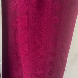 Wine Maroon Self Design Georgette Saree