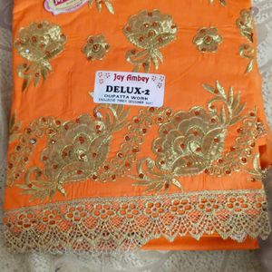 NEW ORANGE🍊🧡🧡 KURTA PANT WORK DUPPATA MATERIALS