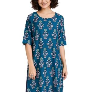 Women Printed Art Silk A-line Kurta( Blue)