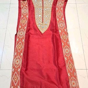 Mirror Work Silk Kurta Set Embroidery