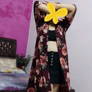 Floral Print Maroon Shrug