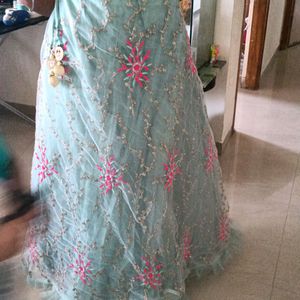 Pink And Sea Green Lehnga With Dupatta