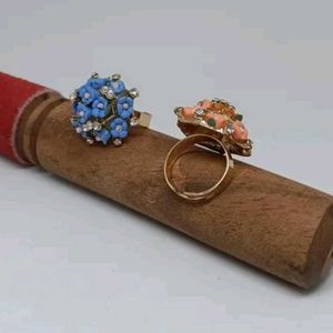 Combo Of 2 Cocktail Flower Adjustable Rings