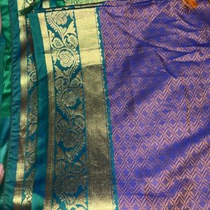 Double Color Saree With Ready Made Blause