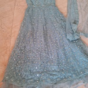 Party Wear Blue Gown With Shrug