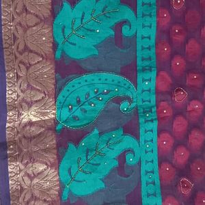 New Purple Saree Gold Border With Work