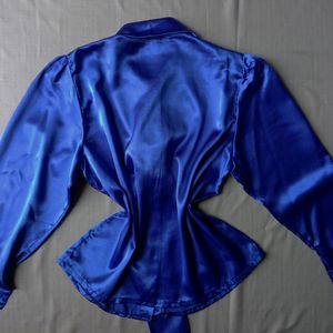 New Premium Satin Royal Blue Bow Shirt