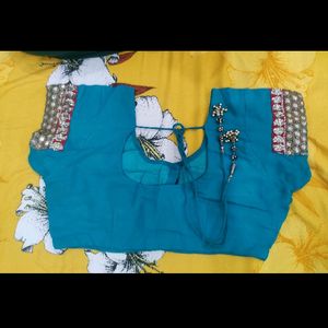 Embroidery Blue Party Wear Saree