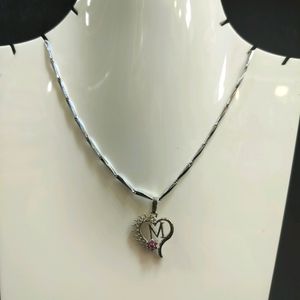 M Letter Pendant With Silver Chain