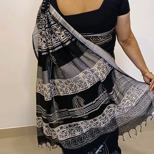 Black And White Linen Saree