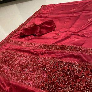 Red Silk Velvet Heavy Work Saree