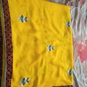 Beautiful Yellow Sadi With Readymade Blouse