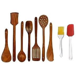Combo of 7 Wooden Tools and spatula brush silicon