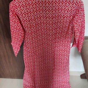 Red And White Cotton Kurta