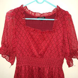 Red Smocked Dress Puff Sleeves