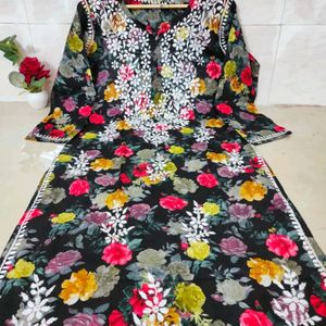 Lucknowi chikankari Floral Print Handwork Kurti