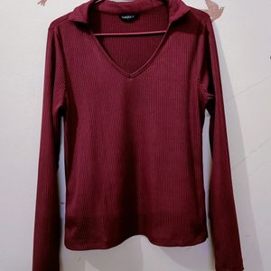 Ribbed Lining Maroon Top