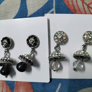 Combo Of 2 Pairs Earrings White N Dark Purple