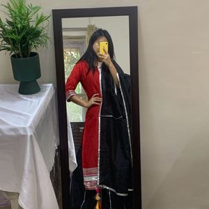 Red And Black Sharara Set