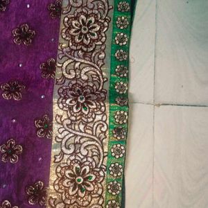 purple colour orange saree