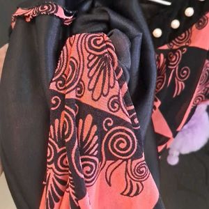 Fancy, Printed,Black N Pink Velvet-Chiffon Top