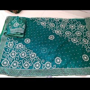 Bottle Green Saree