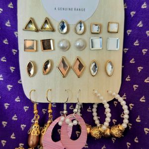 12 Pairs Of Dainty Antique Gold Studs & Earrings