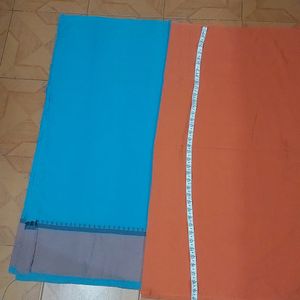 Blue and Coral Orange Dress Material