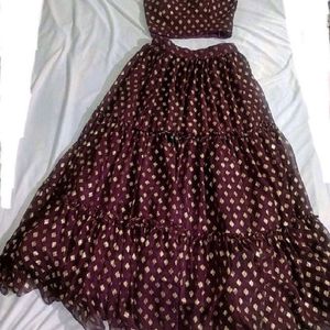 Burgundy Ethnic skirt and top full flared & Heavy