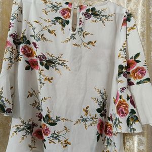 White Flower Printed Party And Casual Wear Top